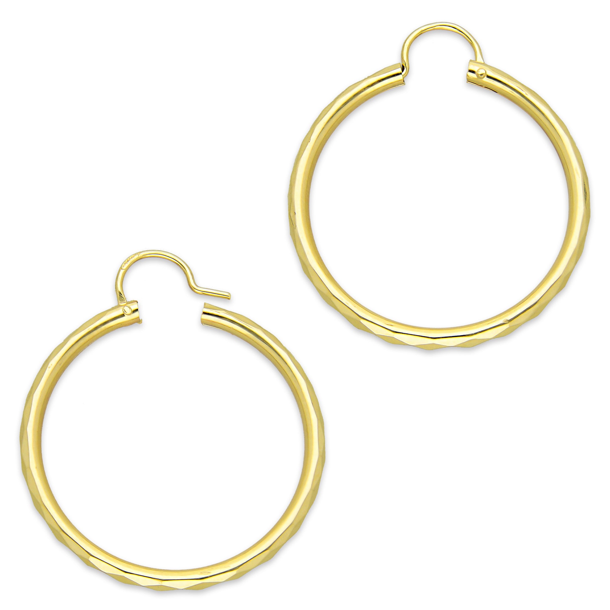 NR14AR033 Arete Arracada Oro Sólido 14K Facetada Tubo 2.5 mm Diámetro 3 cm