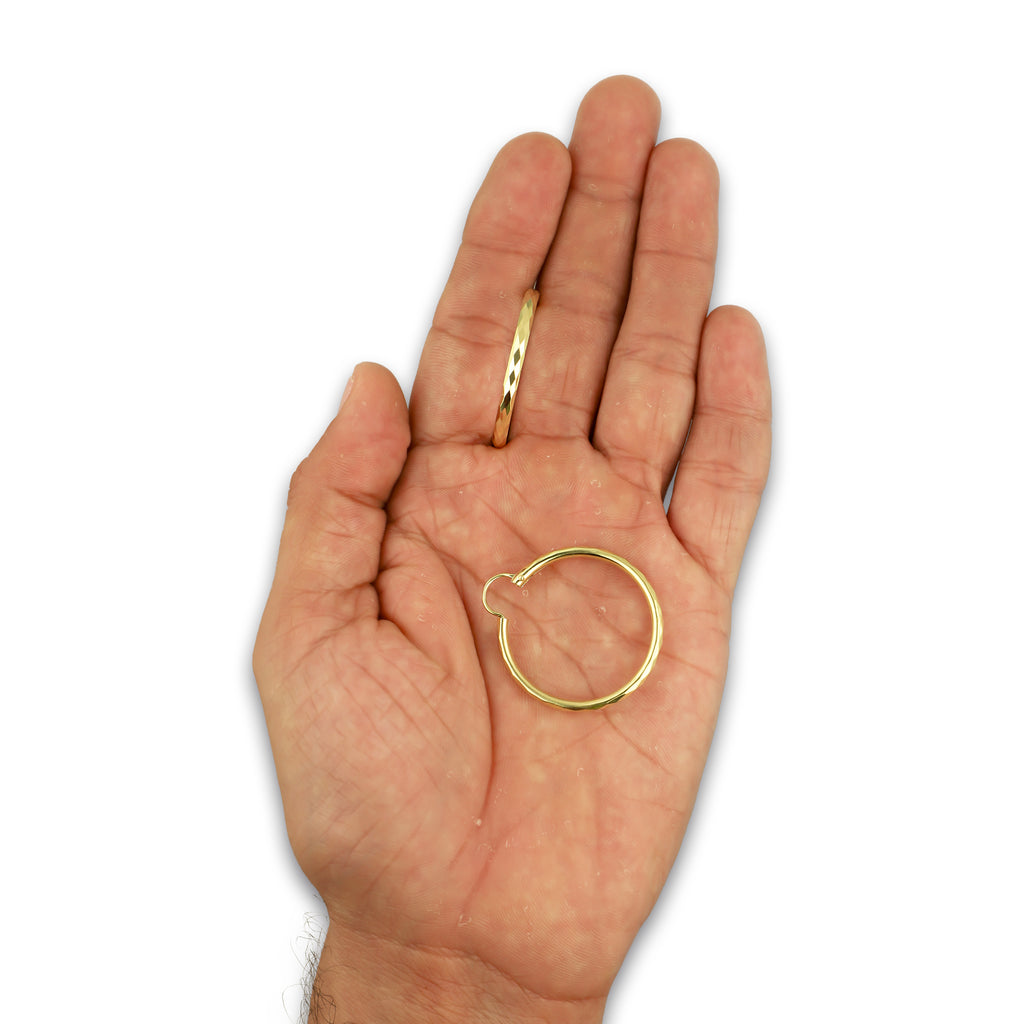 NR14AR033 Arete Arracada Oro Sólido 14K Facetada Tubo 2.5 mm Diámetro 3 cm