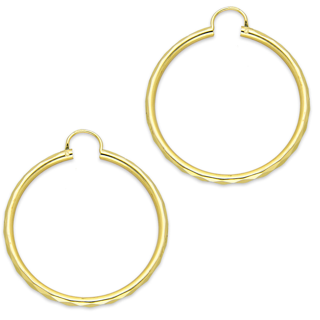 NR14AR034 Arete Arracada Oro Sólido 14K Facetada Tubo 2.5 mm Diámetro 3.6 cm