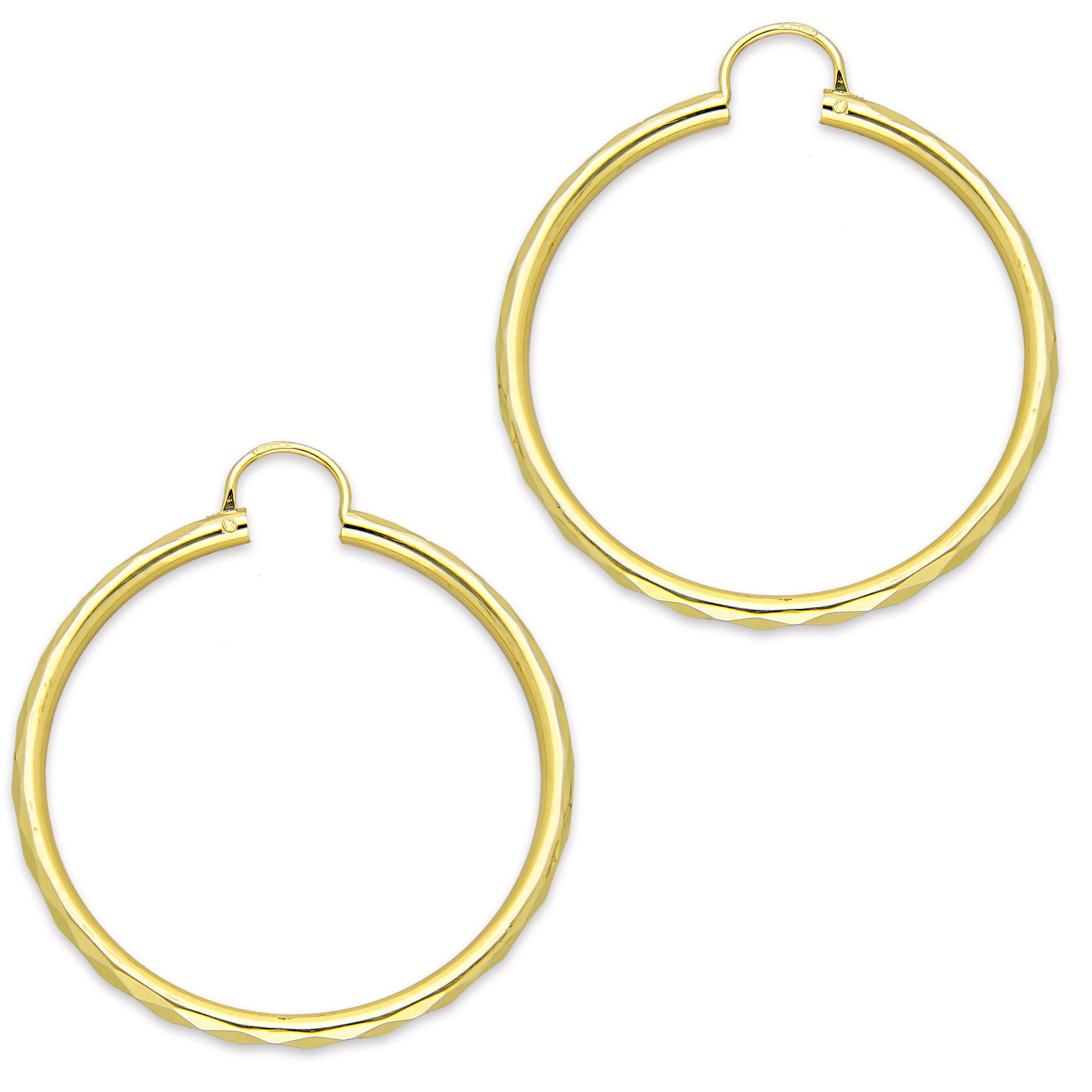 NR14AR034 Arete Arracada Oro Sólido 14K Facetada Tubo 2.5 mm Diámetro 3.6 cm