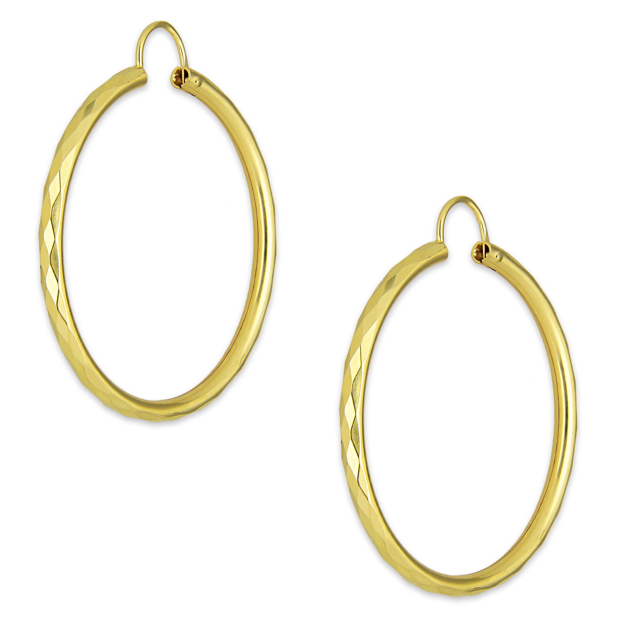 NR14AR034 Arete Arracada Oro Sólido 14K Facetada Tubo 2.5 mm Diámetro 3.6 cm