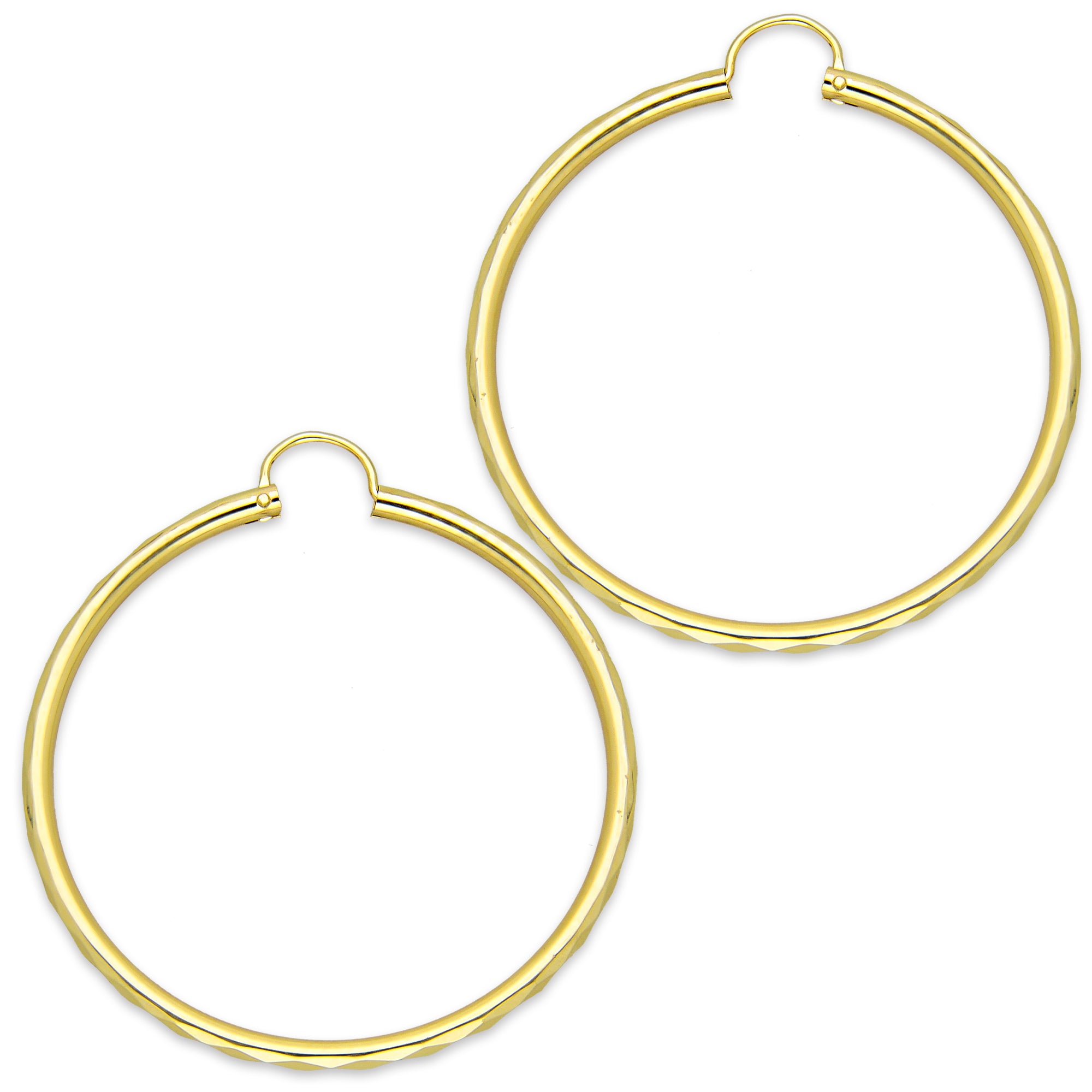 NR14AR035 Arete Arracada Oro Sólido 14K Facetada Tubo 2.5 mm Diámetro 4.3 cm