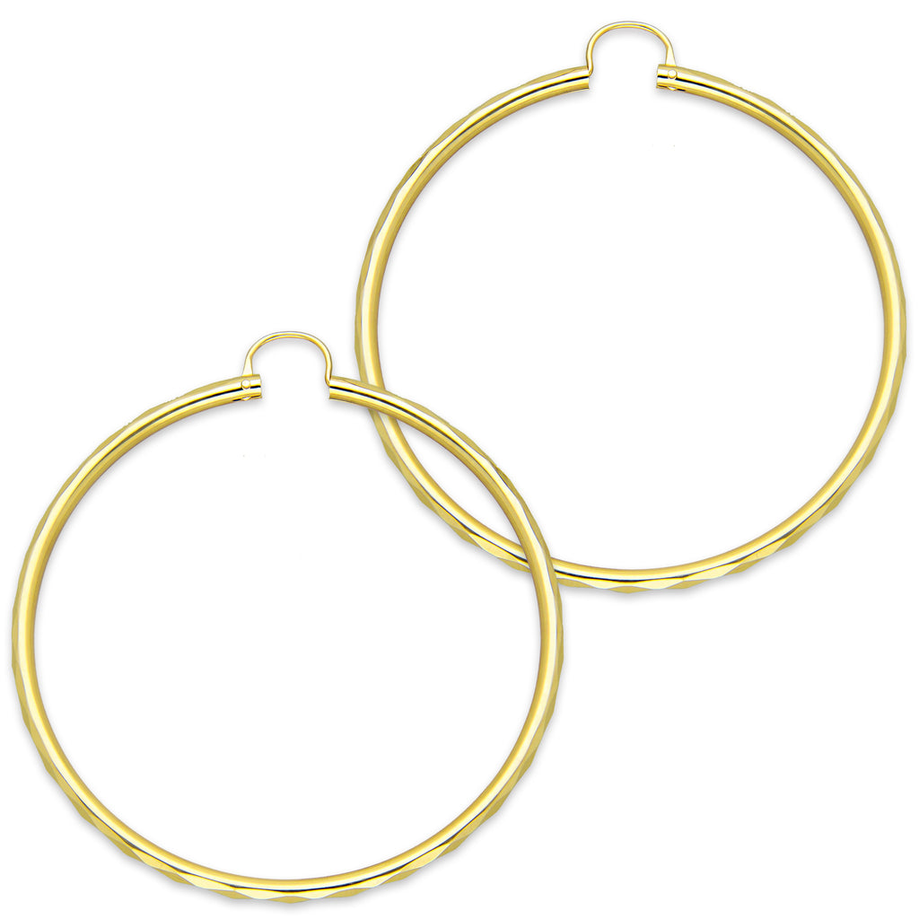NR14AR036 Arete Arracada Oro Sólido 14K Facetada Tubo 2.5 mm Diámetro 5.3 cm