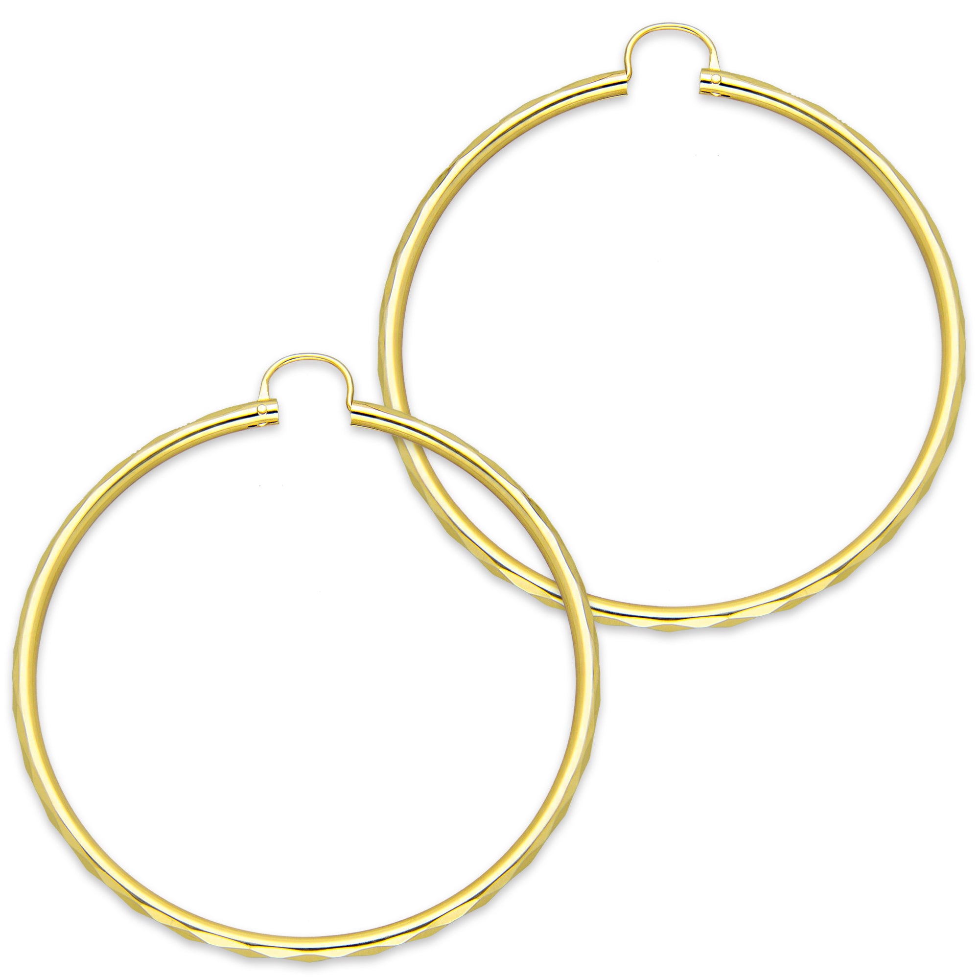 NR14AR036 Arete Arracada Oro Sólido 14K Facetada Tubo 2.5 mm Diámetro 5.3 cm