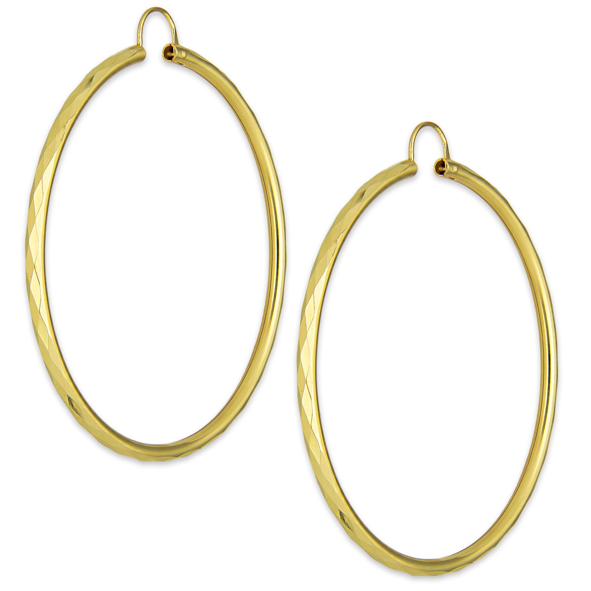 NR14AR036 Arete Arracada Oro Sólido 14K Facetada Tubo 2.5 mm Diámetro 5.3 cm