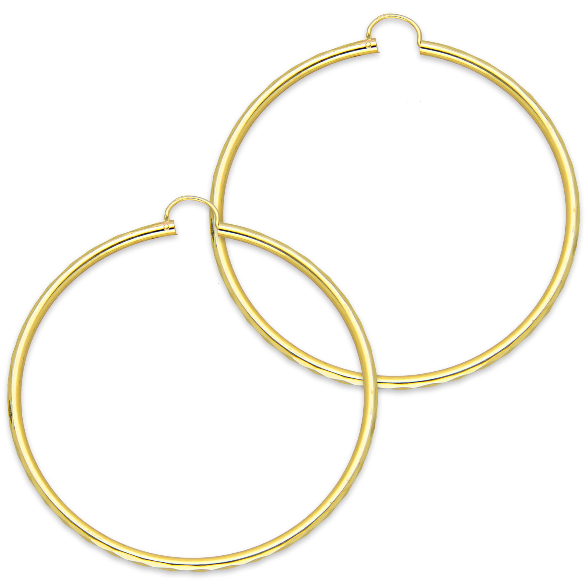 NR14AR037 Arete Arracada Oro Sólido 14K Facetada Tubo 2.5 mm Diámetro 5.8 cm
