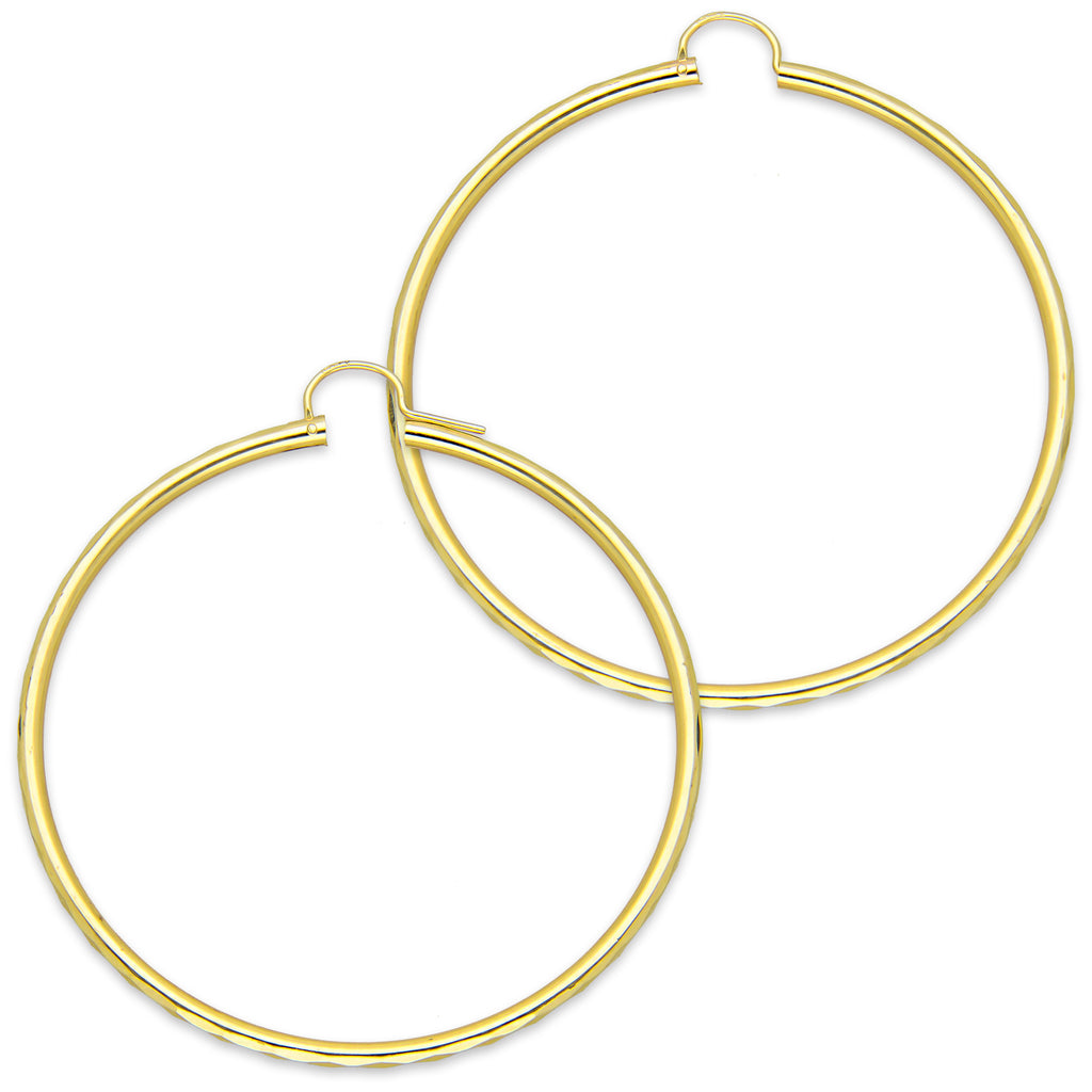 NR14AR037 Arete Arracada Oro Sólido 14K Facetada Tubo 2.5 mm Diámetro 5.8 cm