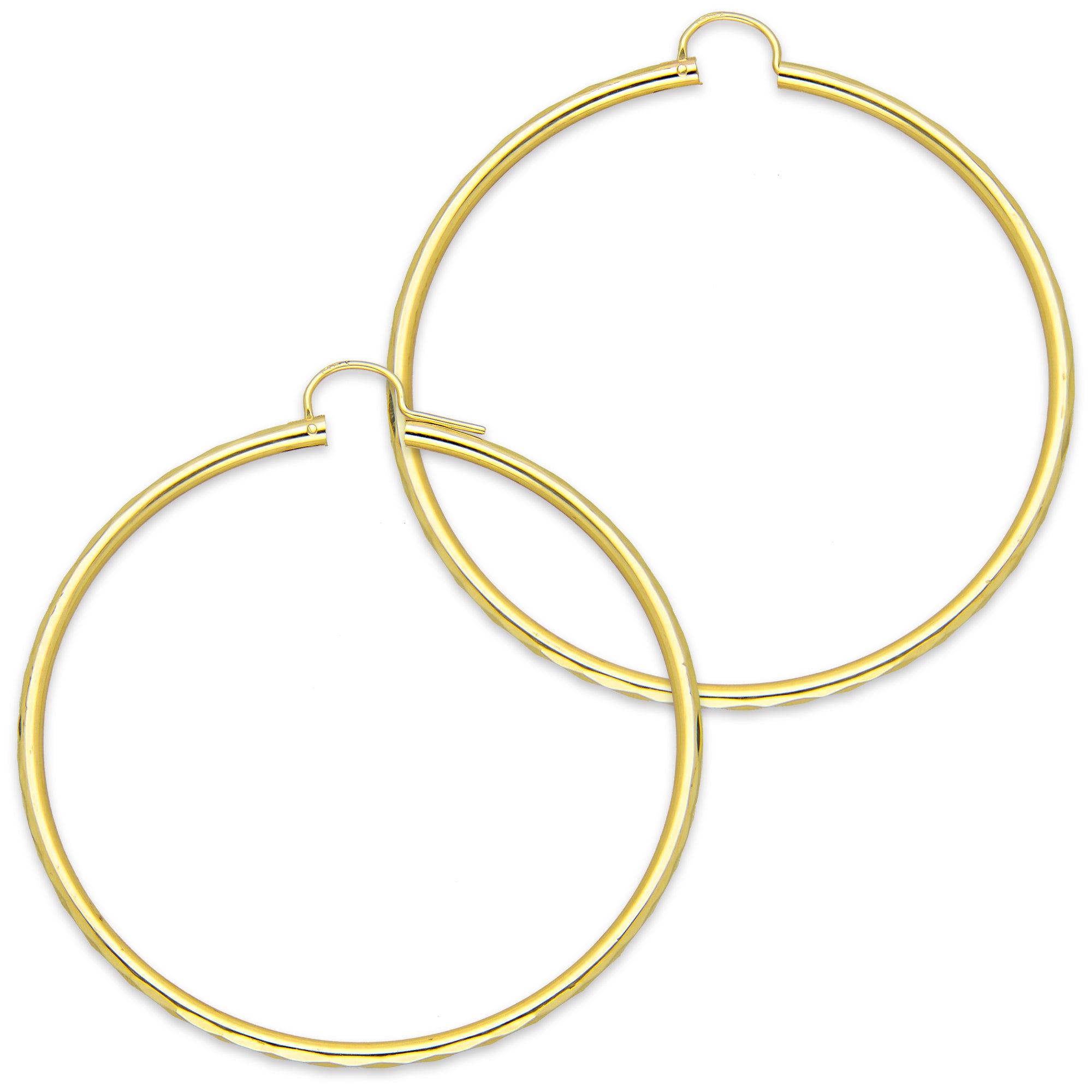 NR14AR037 Arete Arracada Oro Sólido 14K Facetada Tubo 2.5 mm Diámetro 5.8 cm