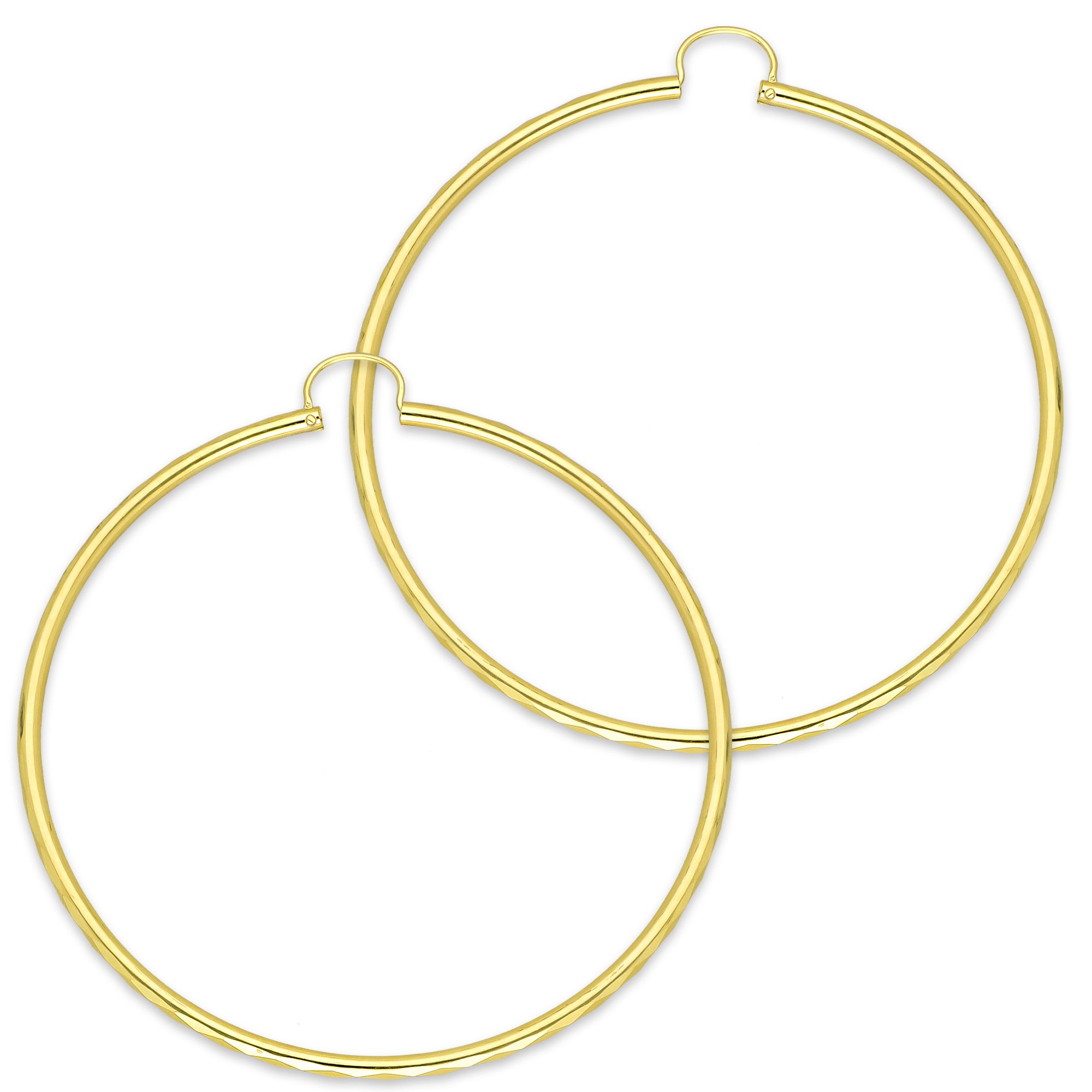 NR14AR038 Arete Arracada Oro Sólido 14K Facetada Tubo 2.5 mm Diámetro 7 cm