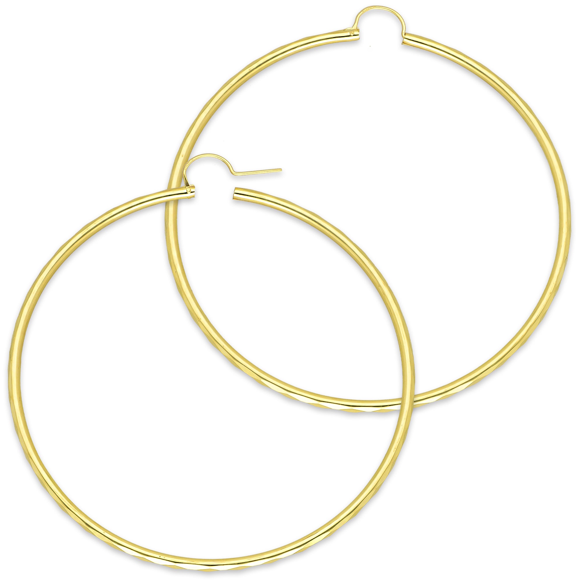NR14AR039 Arete Arracada Oro Sólido 14K Facetada Tubo 2.5 mm Diámetro 7.5 cm