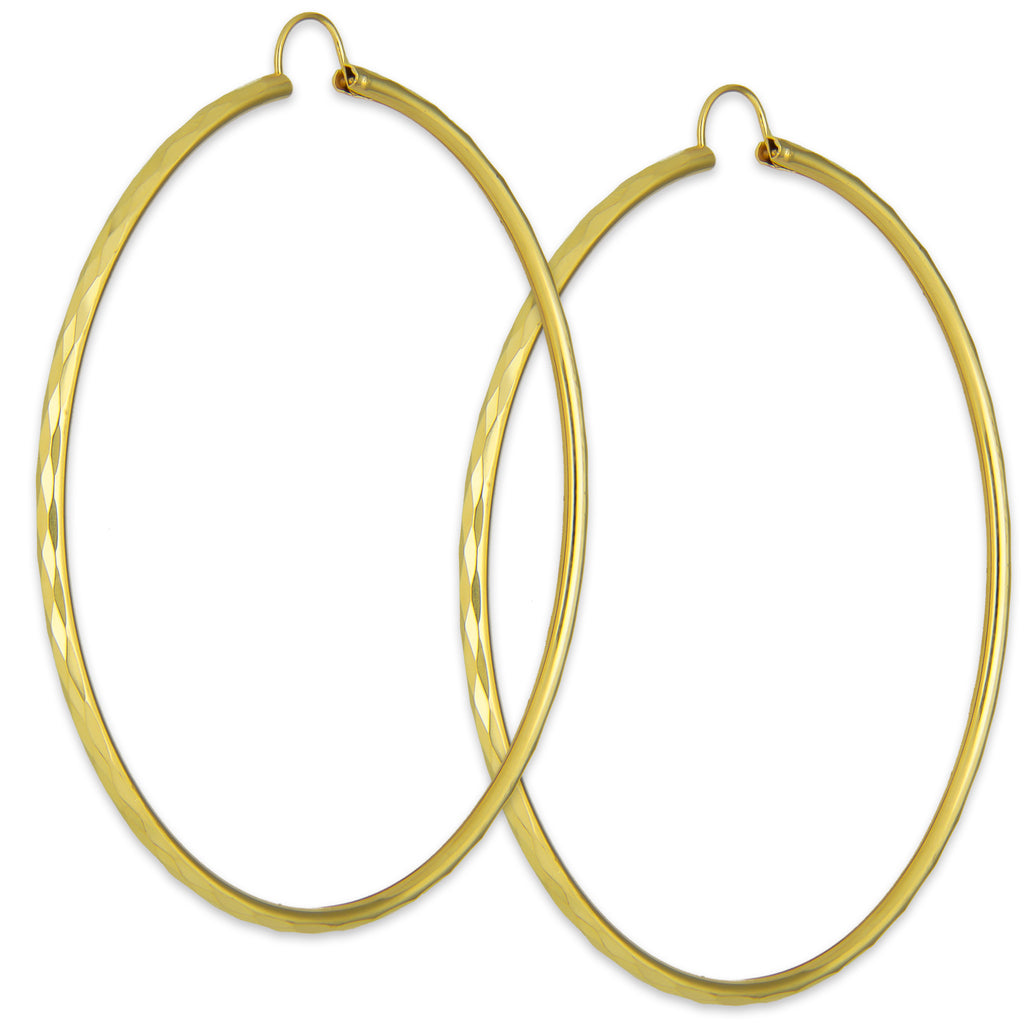 NR14AR039 Arete Arracada Oro Sólido 14K Facetada Tubo 2.5 mm Diámetro 7.5 cm