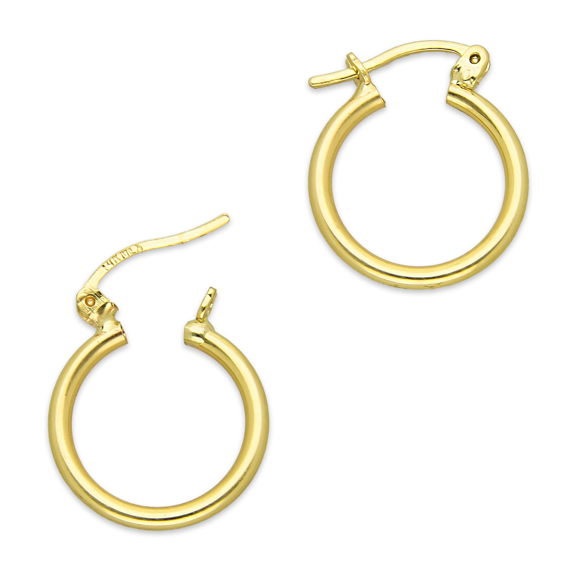 NR14AR040 Arete Arracada Oro Sólido 14K Tubo Liso 2 mm Diámetro 1.6 cm