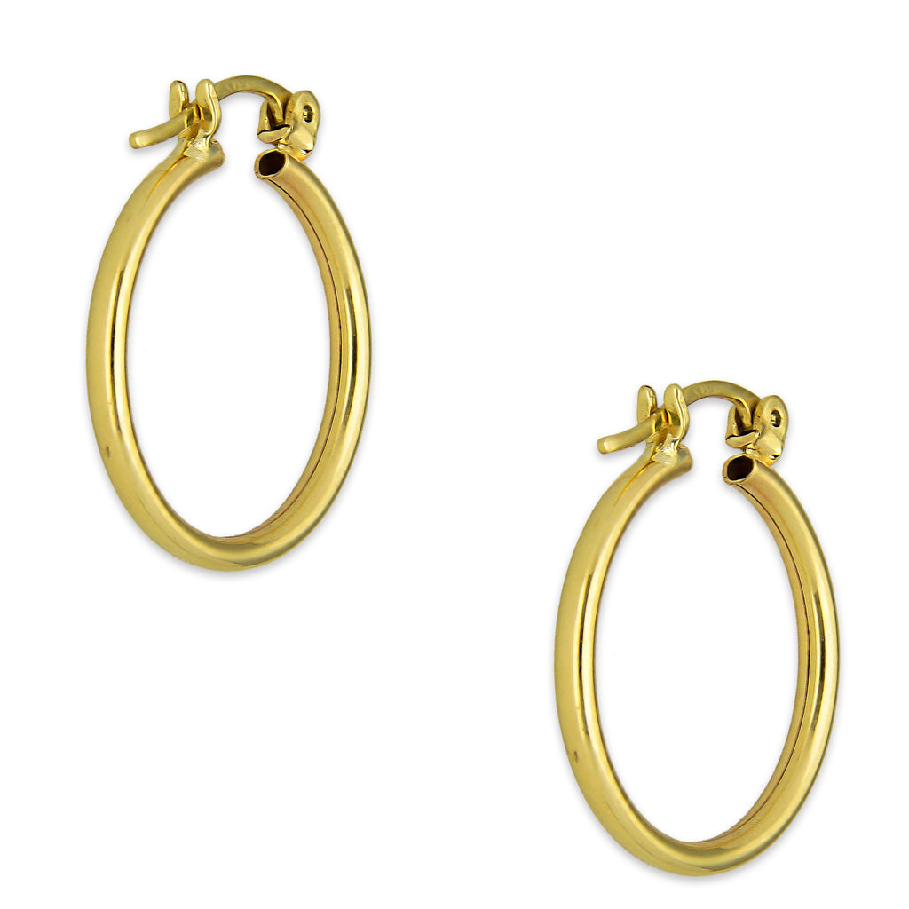 NR14AR041 Arete Arracada Oro Sólido 14K Tubo Liso 2 mm Diámetro 2 cm