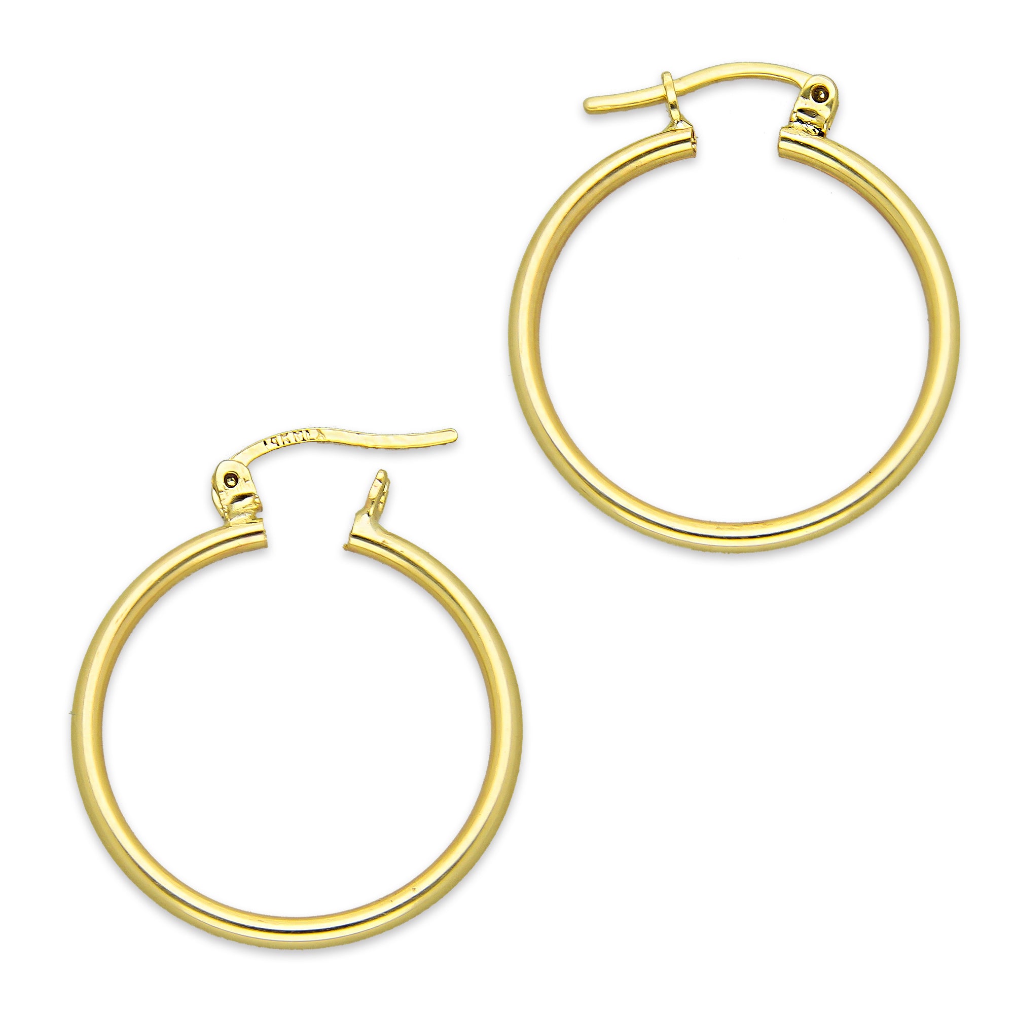 NR14AR042 Arete Arracada Oro Sólido 14K Tubo Liso 2 mm Diámetro 2.3 cm