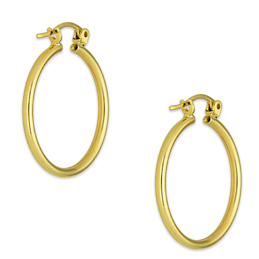 NR14AR042 Arete Arracada Oro Sólido 14K Tubo Liso 2 mm Diámetro 2.3 cm