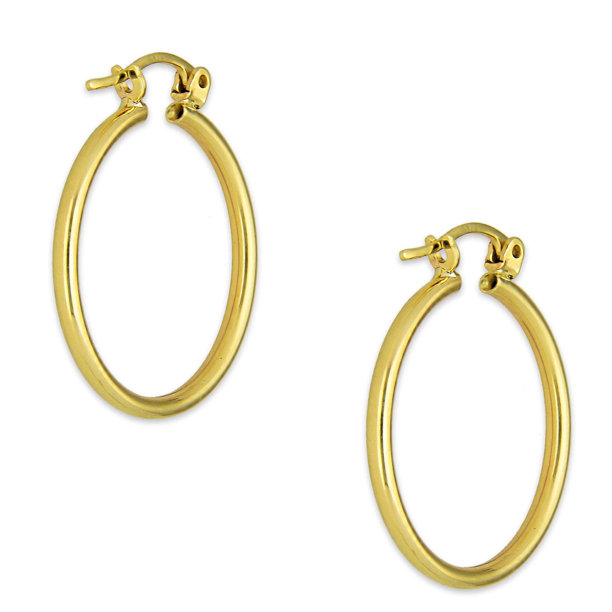 NR14AR042 Arete Arracada Oro Sólido 14K Tubo Liso 2 mm Diámetro 2.3 cm
