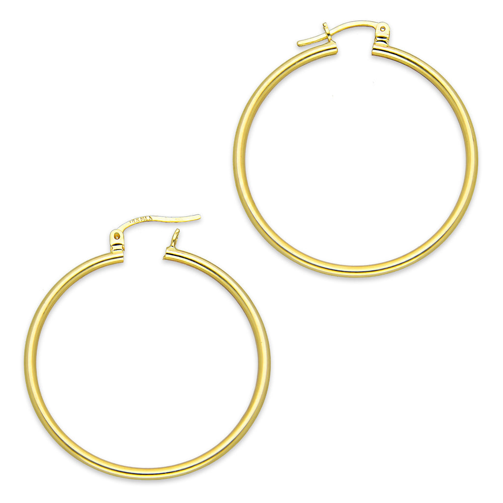 NR14AR043 Arete Arracada Oro Sólido 14K Tubo Liso 2 mm Diámetro 3 cm