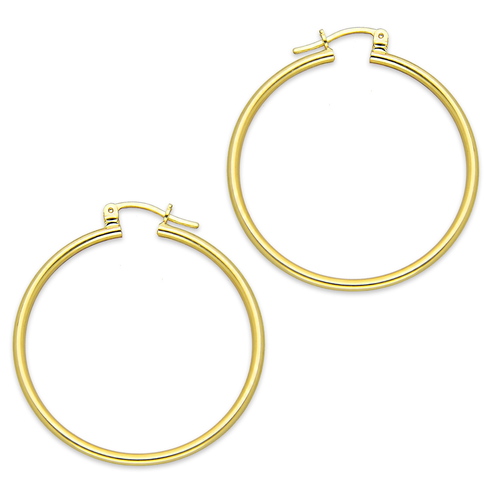 NR14AR044 Arete Arracada Oro Sólido 14K Tubo Liso 2 mm Diámetro 3.5 cm