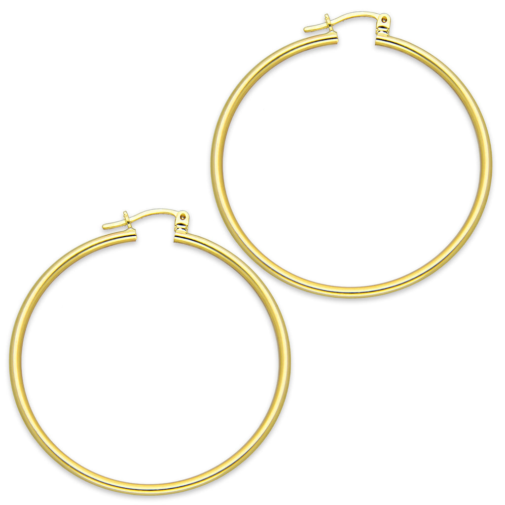 NR14AR045 Arete Arracada Oro Sólido 14K Tubo Liso 2 mm Diámetro 4.3 cm