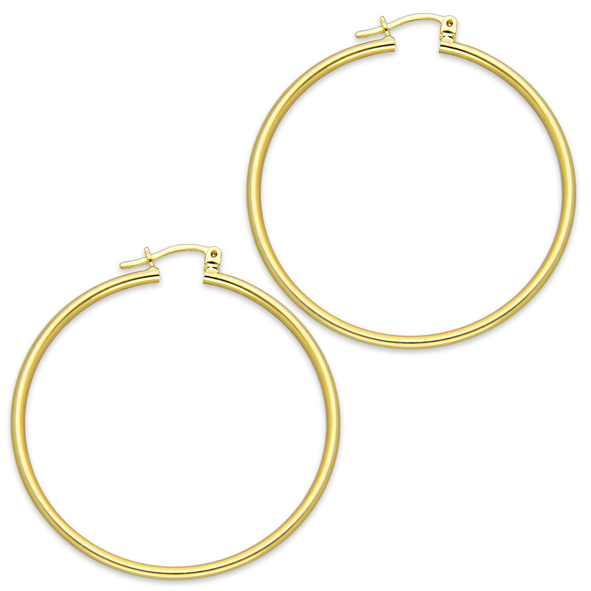 NR14AR045 Arete Arracada Oro Sólido 14K Tubo Liso 2 mm Diámetro 4.3 cm