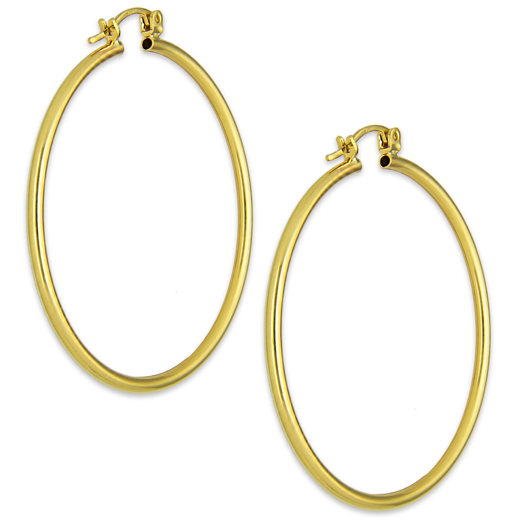 NR14AR045 Arete Arracada Oro Sólido 14K Tubo Liso 2 mm Diámetro 4.3 cm