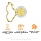 NR14AR047 Arete Arracada Oro Sólido 14K Corazón Liso Diámetro 3.4 cm