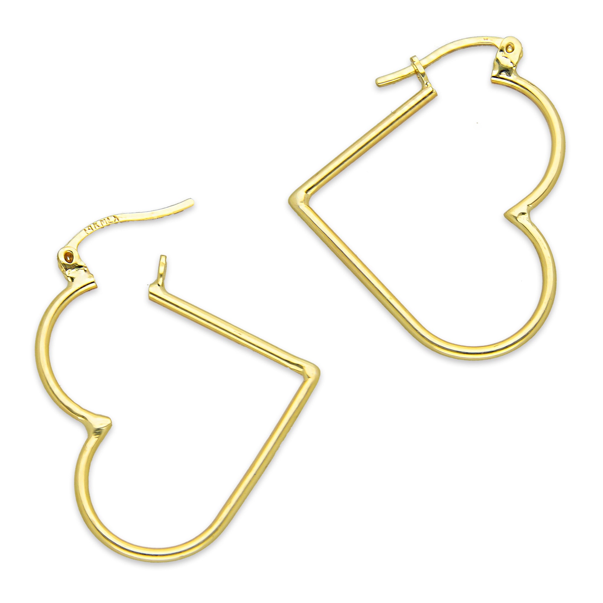 NR14AR047 Arete Arracada Oro Sólido 14K Corazón Liso Diámetro 3.4 cm