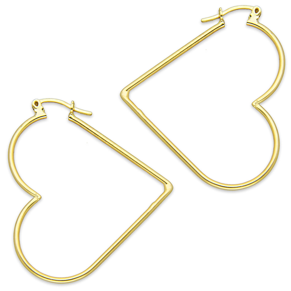 NR14AR049 Arete Arracada Oro Sólido 14K Corazón Liso Diámetro 4.6 cm