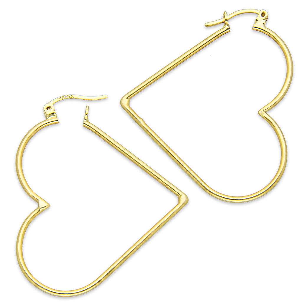 NR14AR049 Arete Arracada Oro Sólido 14K Corazón Liso Diámetro 4.6 cm