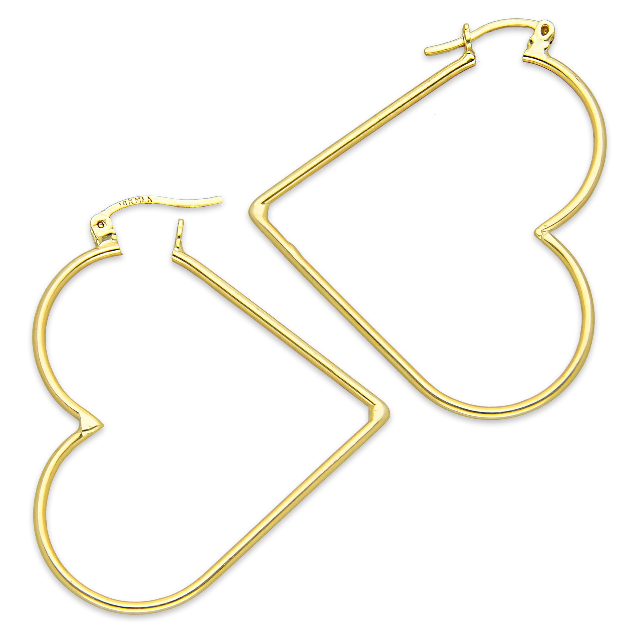 NR14AR049 Arete Arracada Oro Sólido 14K Corazón Liso Diámetro 4.6 cm