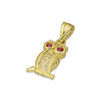 NR14DJ133 Dije Oro Sólido 14K Búho Mini Ojos Bisel .9 cm x 2 cm