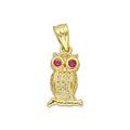 NR14DJ133 Dije Oro Sólido 14K Búho Mini Ojos Bisel .9 cm x 2 cm