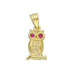 NR14DJ133 Dije Oro Sólido 14K Búho Mini Ojos Bisel .9 cm x 2 cm