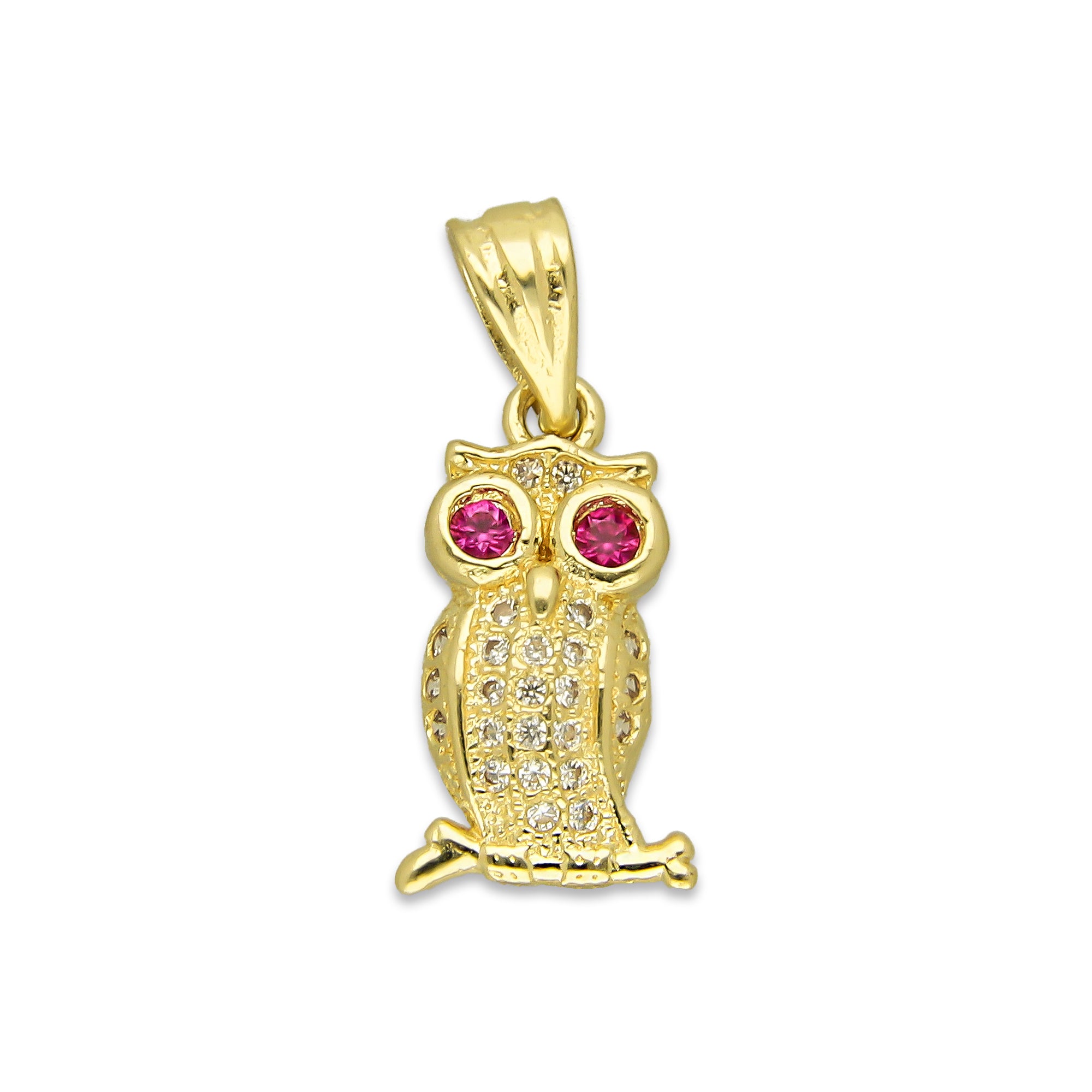 NR14DJ133 Dije Oro Sólido 14K Búho Mini Ojos Bisel .9 cm x 2 cm