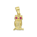 NR14DJ133 Dije Oro Sólido 14K Búho Mini Ojos Bisel .9 cm x 2 cm
