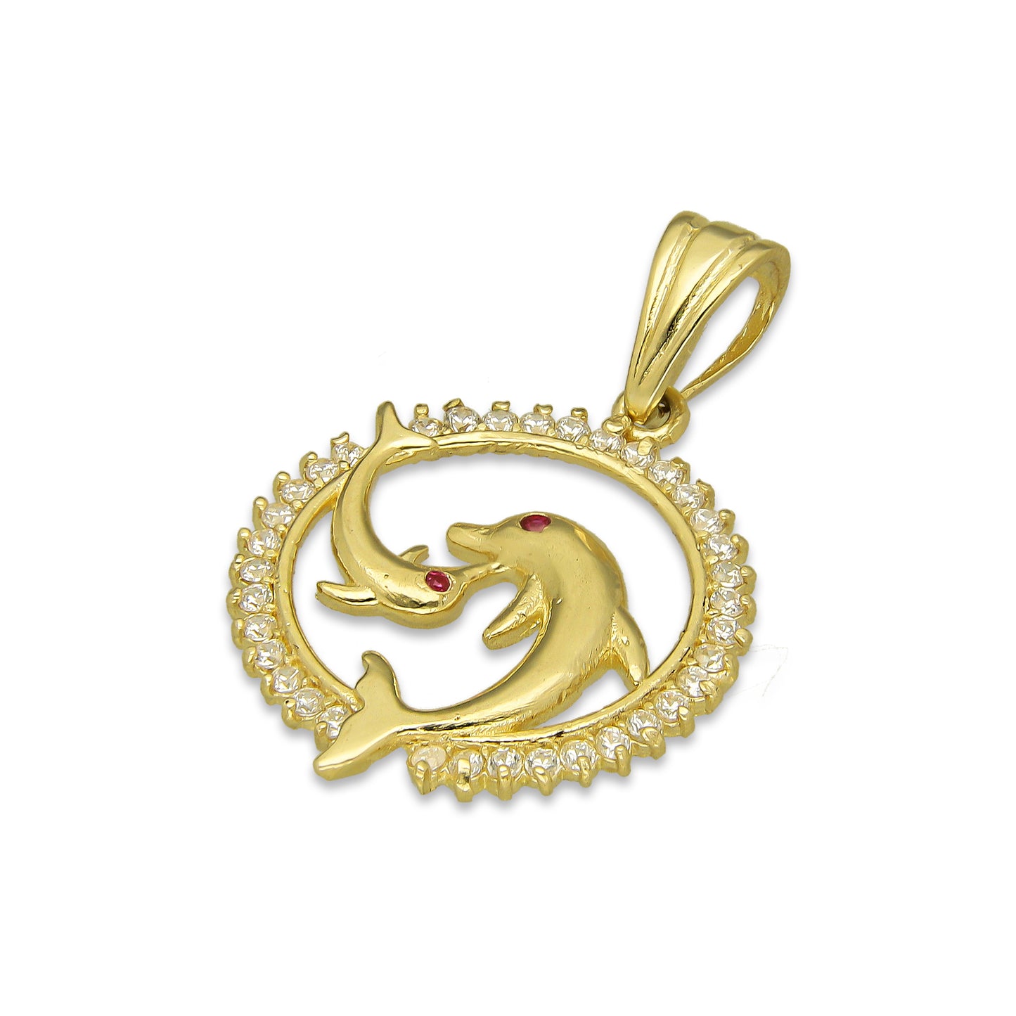 NR14DJ135 Dije Oro Sólido 14K Delfines Círculo Yin Yang 2 cm x 3 cm