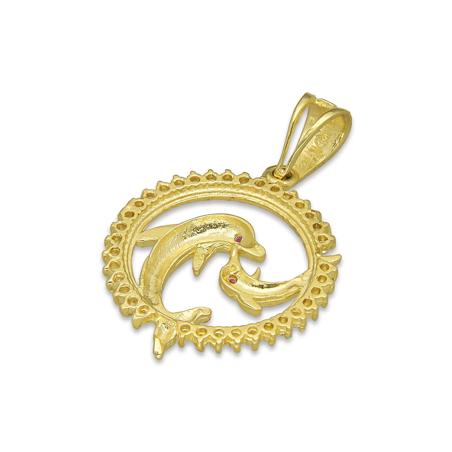 NR14DJ135 Dije Oro Sólido 14K Delfines Círculo Yin Yang 2 cm x 3 cm