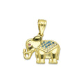 NR14DJ138 Dije Oro Sólido 14K Elefante Manto ZIrconias Verdes 1.7 cm x 2 cm