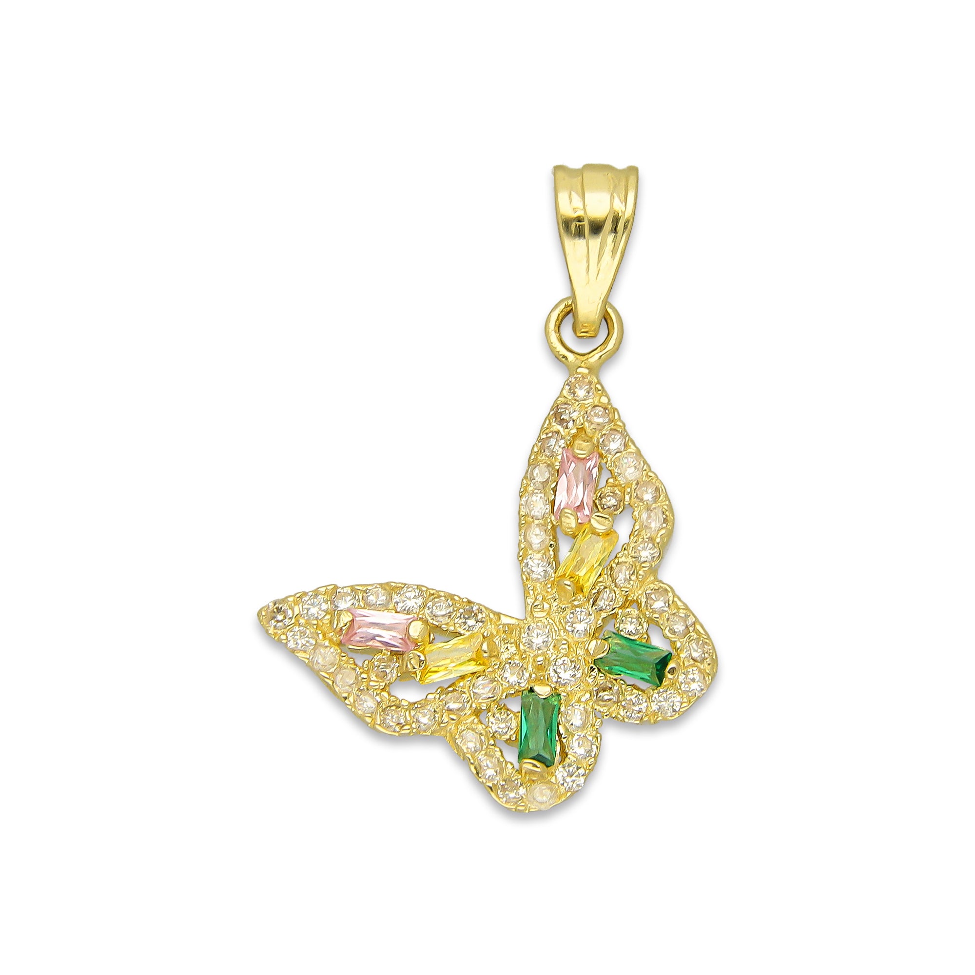 NR14DJ140 Dije Oro Sólido 14K Mariposa Baguette Multicolor 1.9 cm x 2.6 cm