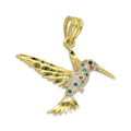 NR14DJ145 Dije Oro Sólido 14K Colibrí Alas y Cola Diamantada Multicolor 2.5 cm x 2.5 cm