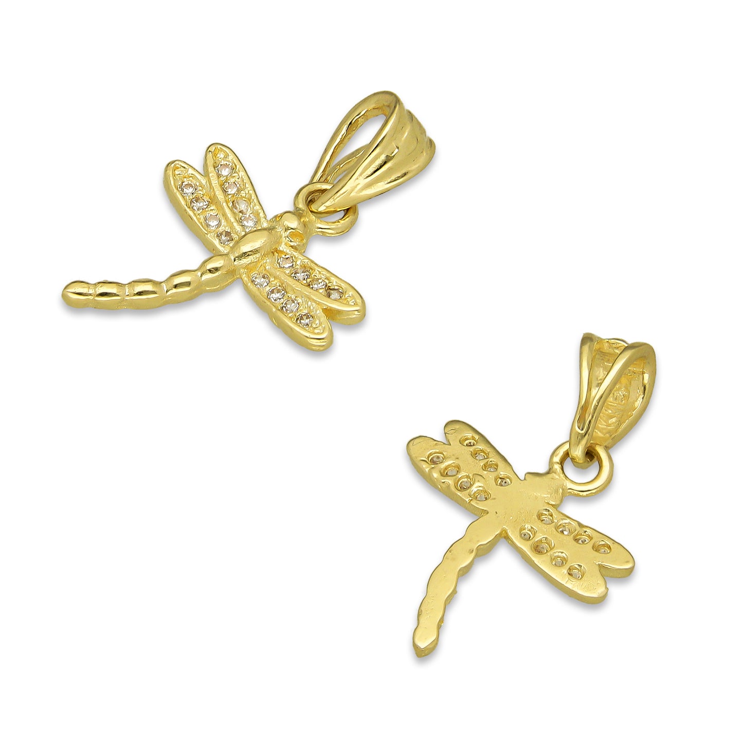 NR14DJ146 Dije Oro Sólido 14K Libélula con Zirconias 1.3 cm x 2 cm