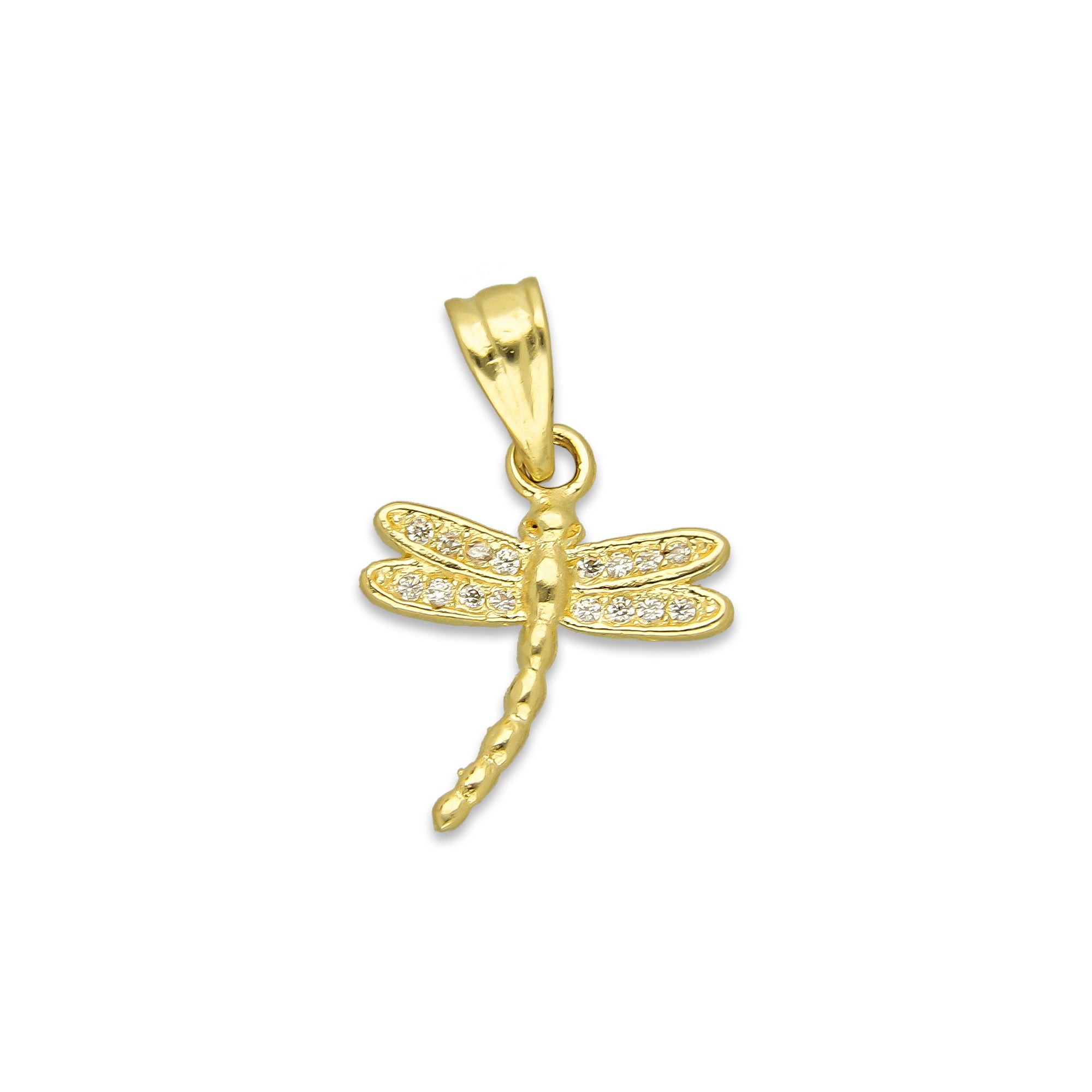 NR14DJ146 Dije Oro Sólido 14K Libélula con Zirconias 1.3 cm x 2 cm