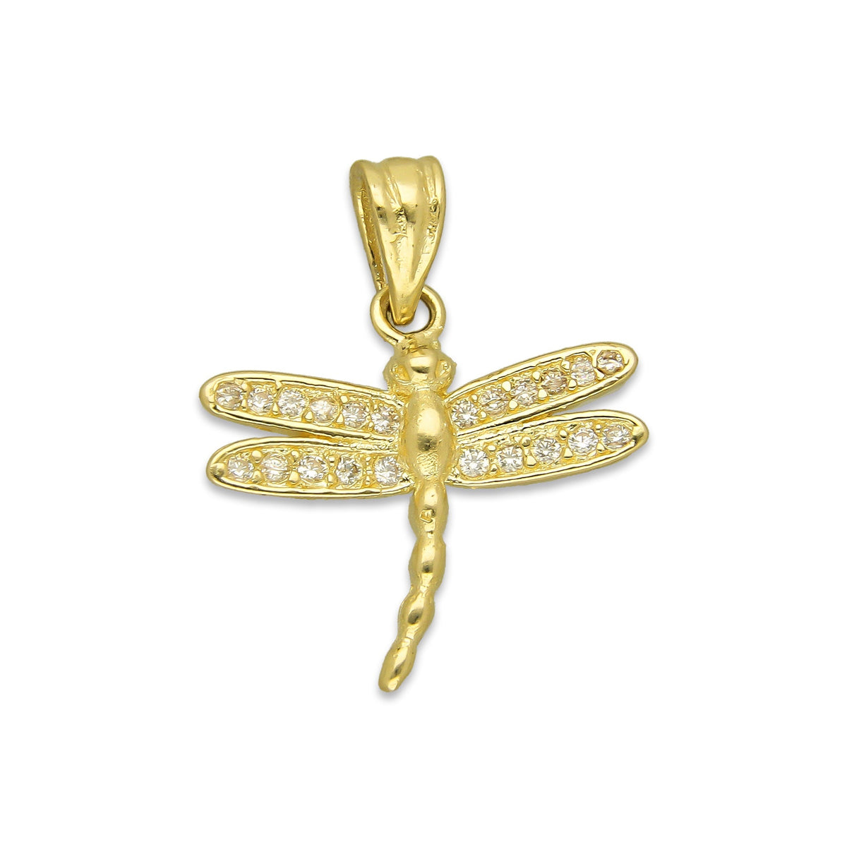 NR14DJ148 Dije Oro Sólido 14K Libélula con Zirconias Mediana 2 cm x 2.2 cm