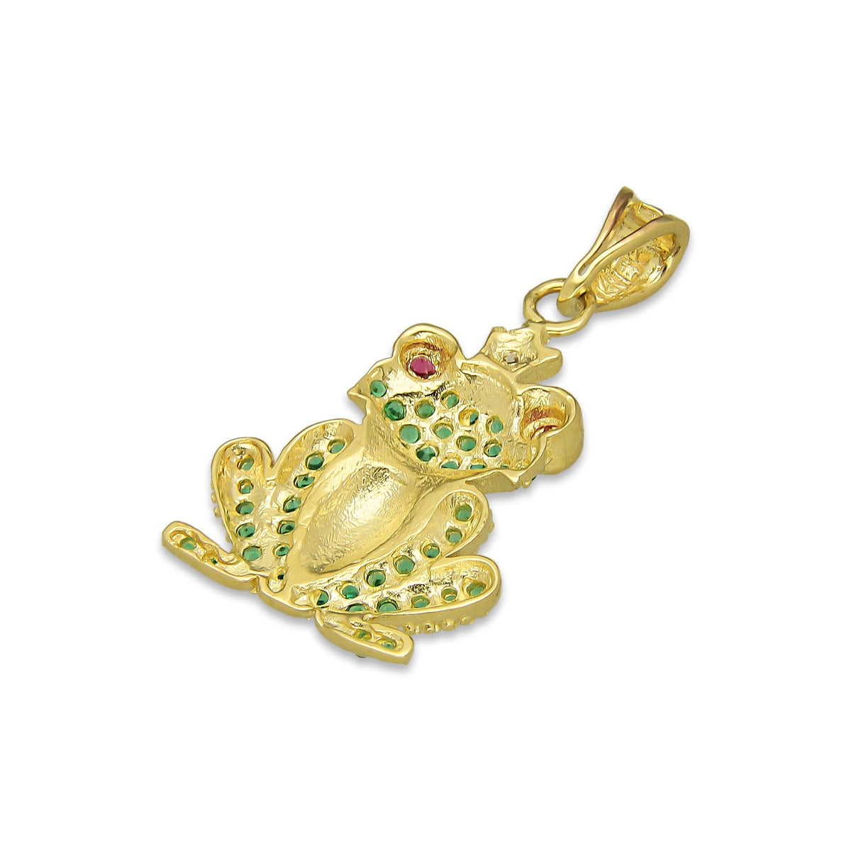 NR14DJ151 Dije Oro Sólido 14K Rana Verde con Corona 1.4 cm x 2.8 cm