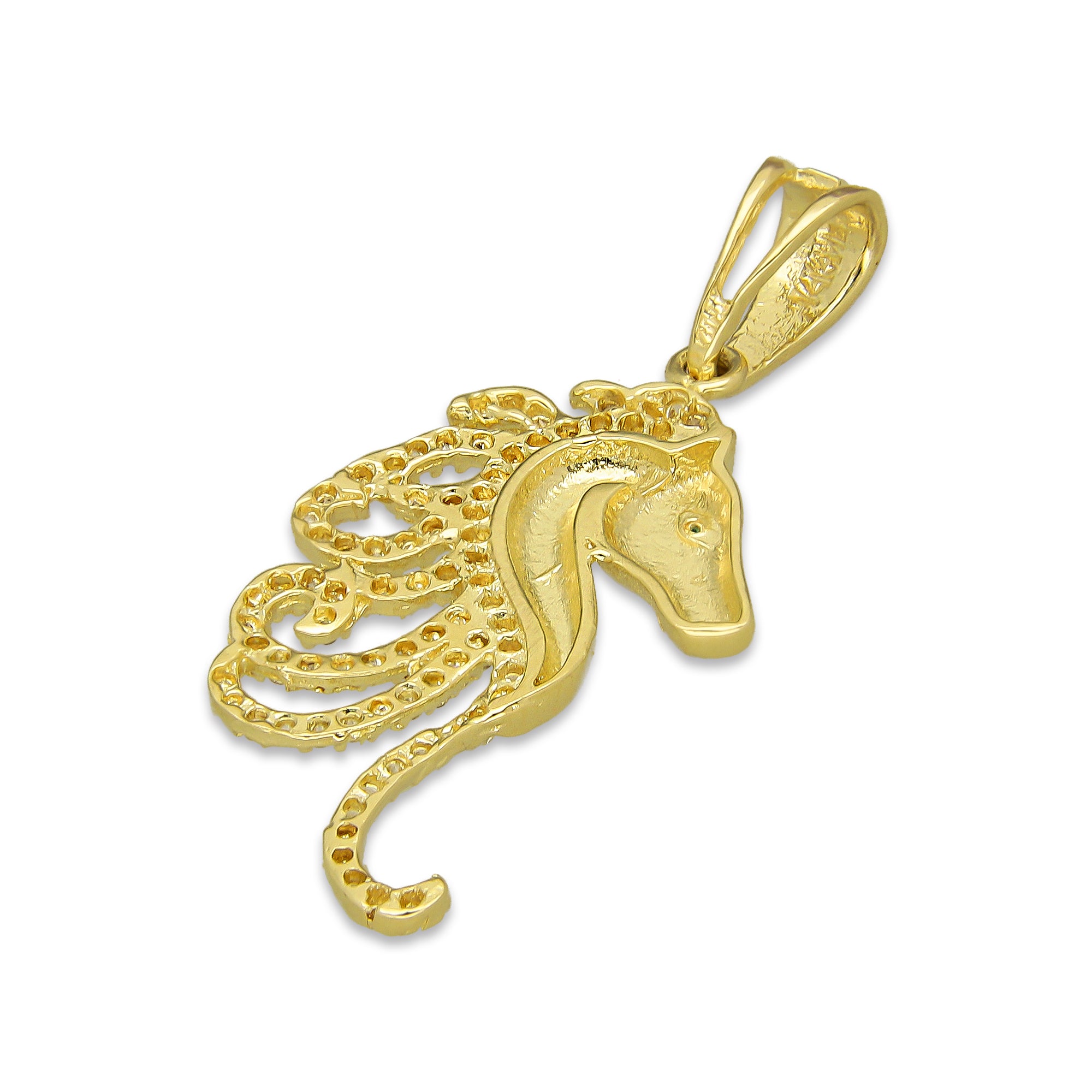 NR14DJ154 Dije Oro Sólido 14K Cabeza Caballo Crin con Zirconias 1.7 cm x 3.5 cm