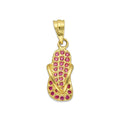 NR14DJ158 Dije Oro Sólido 14K Chanclita con Zirconias Rojas .9 cm x 2.5 cm