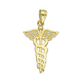 NR14DJ159 Dije Oro Sólido 14K Medicina con Zirconias 1.8 cm x 3.3 cm