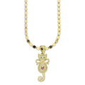 NR14DP034 Cadena Oro Sólido 10K + Dije Oro Sólido 14K Gato Cola Colgante con Moño Pavé 1.3 cm x 3.5 cm