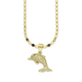NR14DP037 Cadena Oro Sólido 10K + Dije Oro Sólido 14K Delfin Pavé 2 cm x 2.3 cm