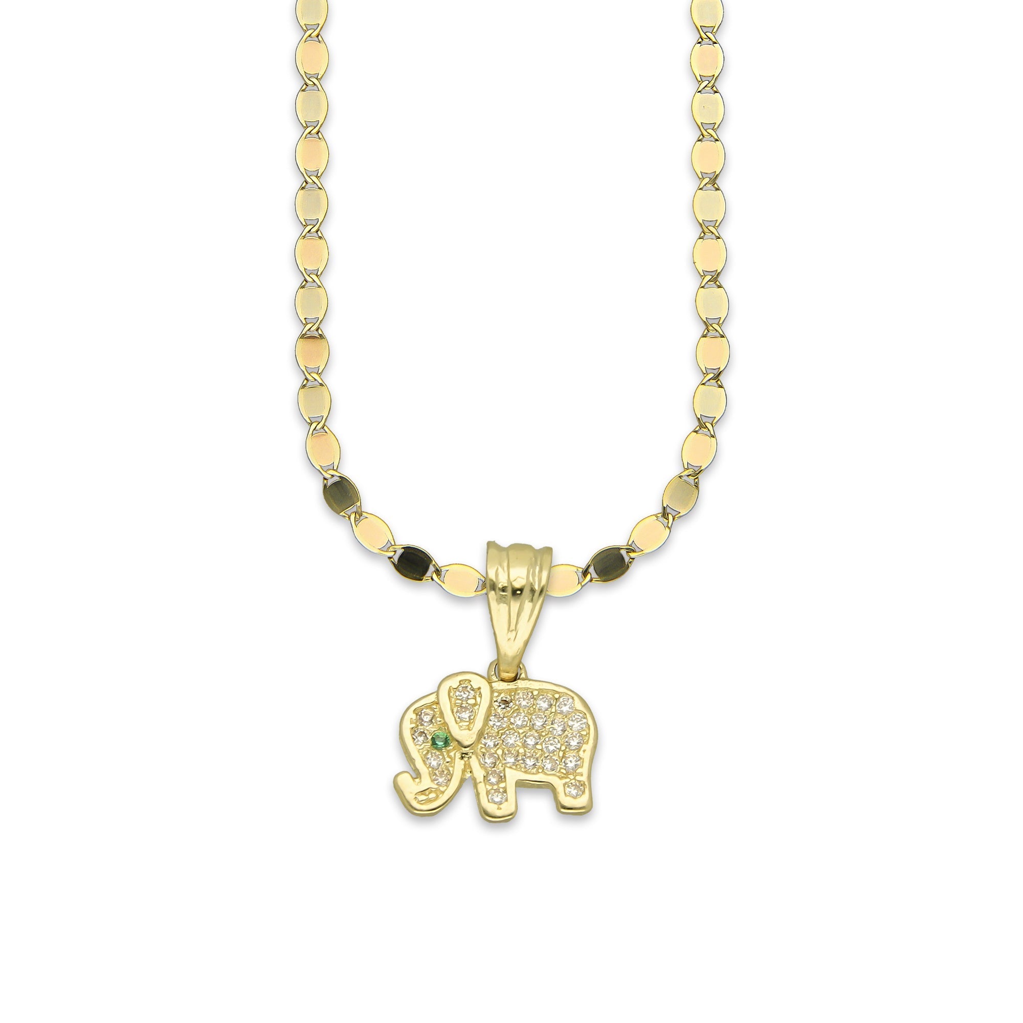 NR14DP039 Cadena Oro Sólido 10K + Dije Oro Sólido 14K Elefante Mini Bisel 1.1 cm x 1.5 cm